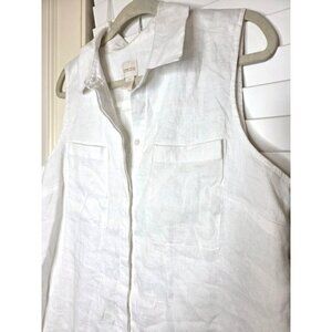 Chicos Womens White Linen Sleeveless Button-Up Shirt Tunic Pockets Sz 2 resort
